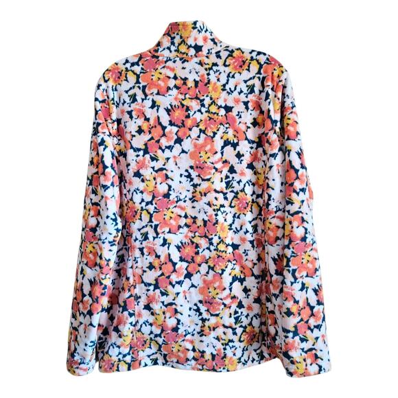 LANDS END Women's Tall L LT Fleece 1/4 Zip Top Floral Orange Green Soft 42" - Picture 7 of 8